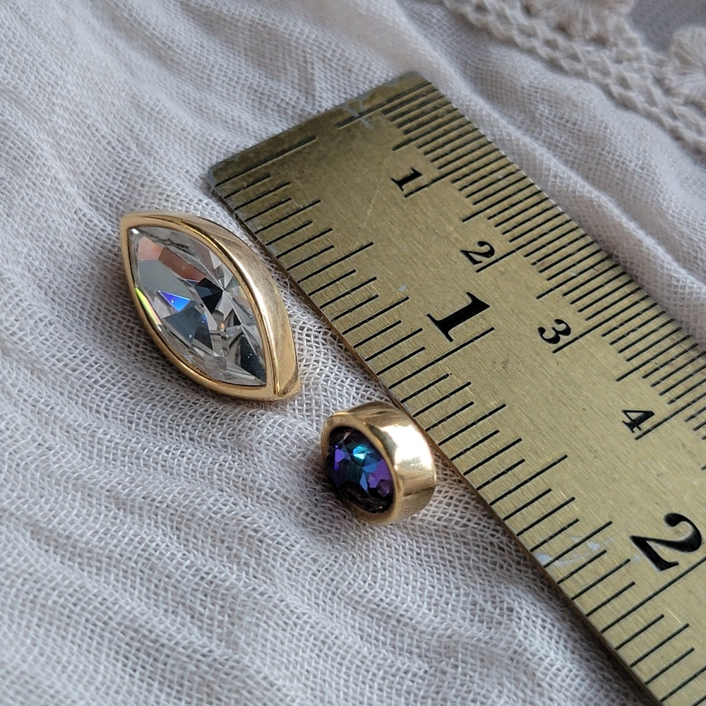 Vintage 1980s Swarovski Stud Pierced Earrings 2 Pairs Clear Marquis Teal Oval - Picture 4 of 7